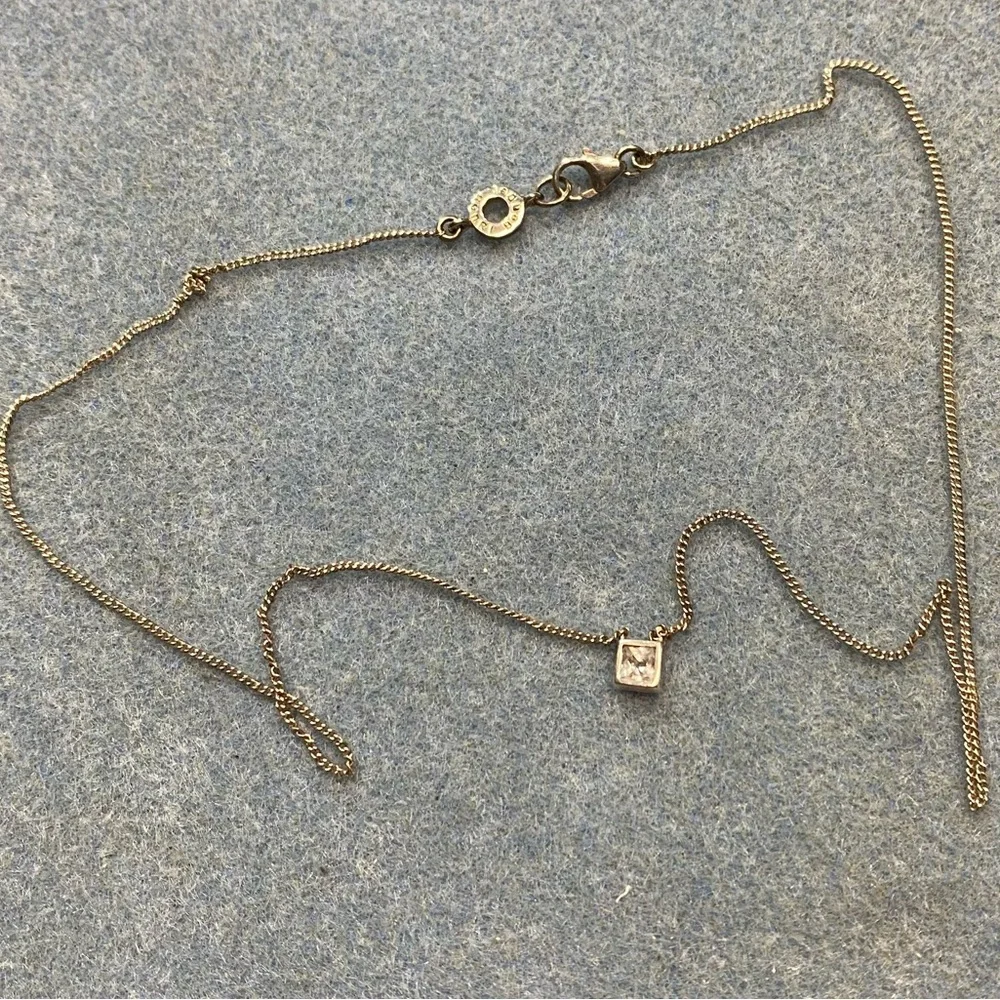 Henri Bendel sterling silver dainty chain with channel set square CZ pendant - Picture 3 of 6